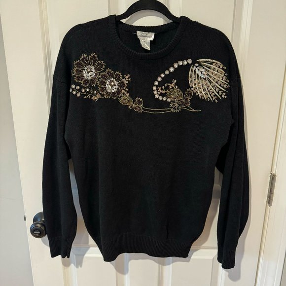 Sabree Sweaters - Vintage Sabree Black‎ Embellished Beaded Sweater - Size Large